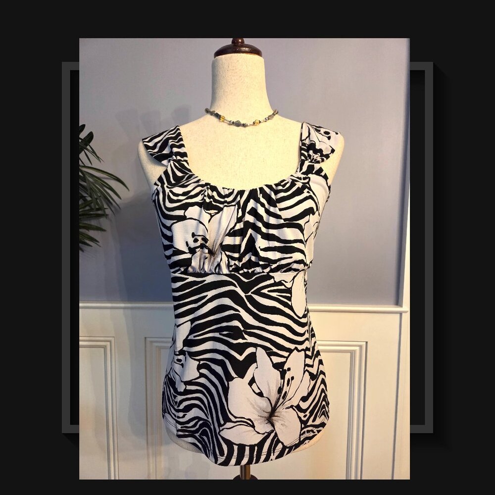White House Black Market Zebra/Floral Top